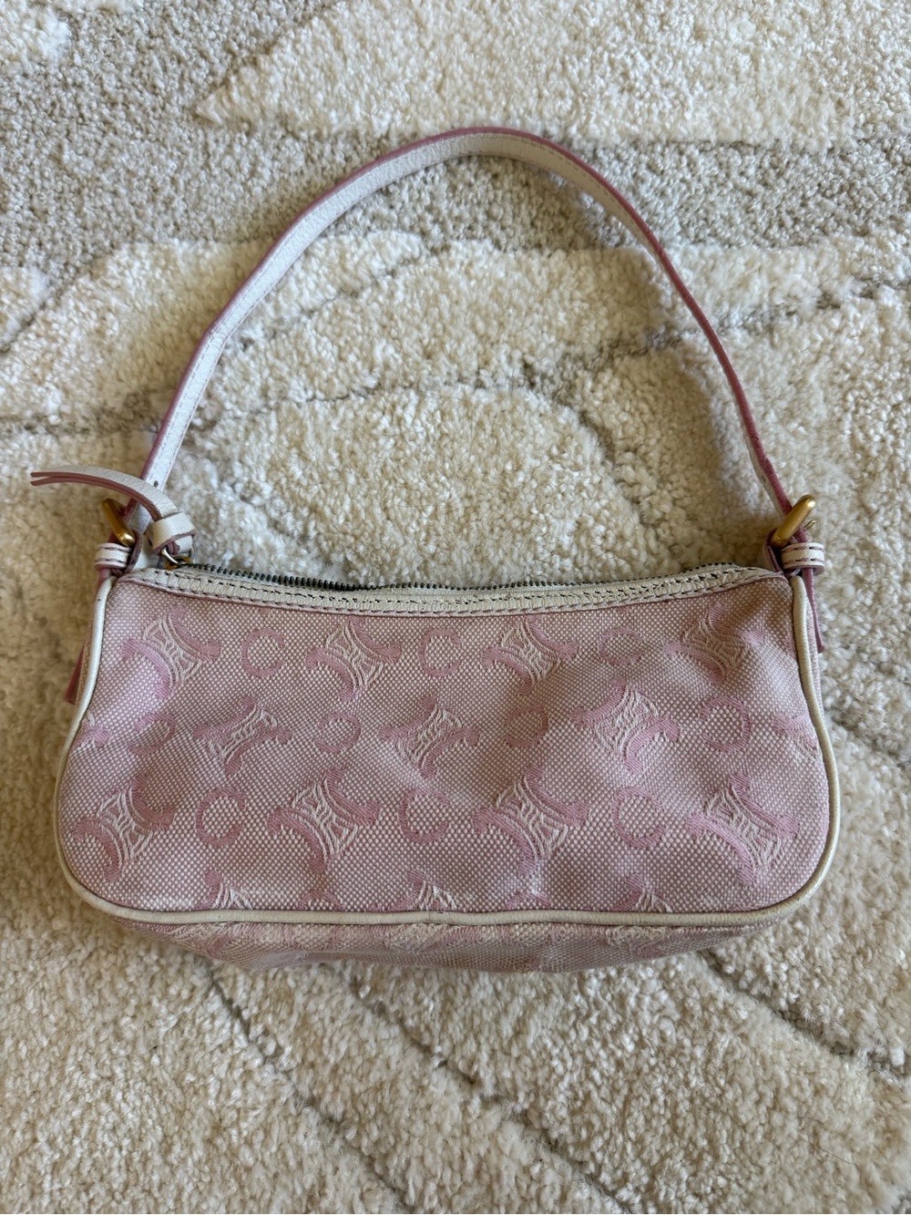 Celine Pink Jacquard Leather-Trim Shoulder Bag